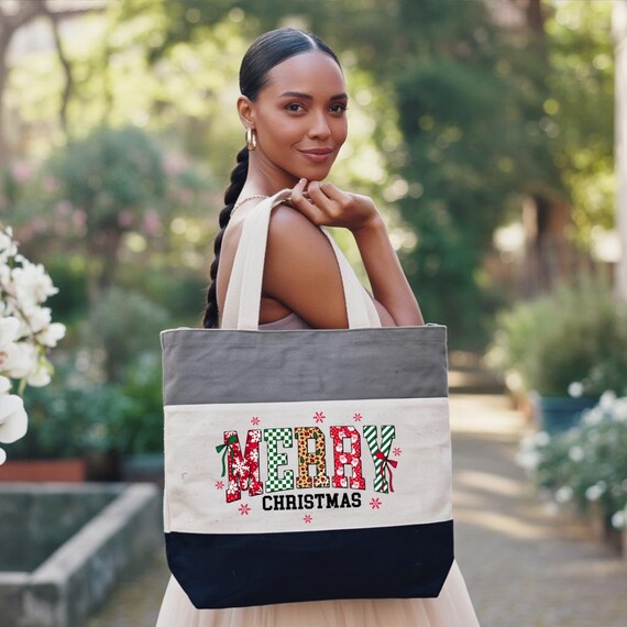 Tri-Color Christmas Tote Bag, Festive Party Favor