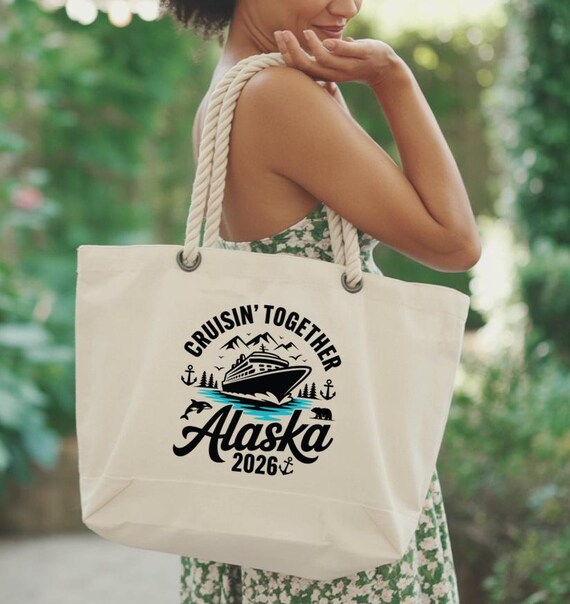Custom Alaska Cruise Cotton Tote Bag, Family Vacation Trip