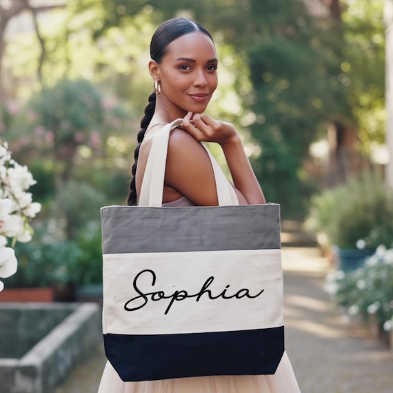 Custom Name Cotton Tote Bag, Bridesmaid Gift
