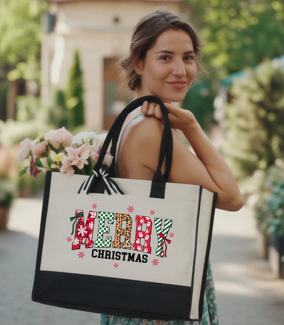 Merry Christmas Tote Bag, Holiday Party Gift