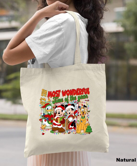 Disney Christmas Bag, Disney Characters Christmas Bag, Mickey and Friends Xmas Bag, Christmas Tote Bag, Christmas Gift, Wonderful Time Bag