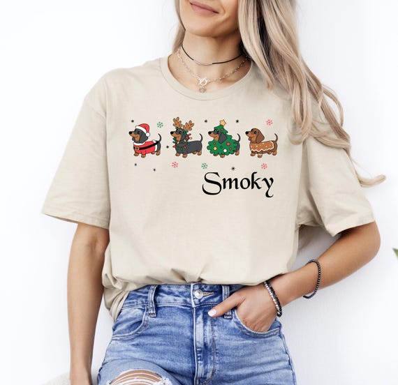 Christmas T-Shirt, Custom Dachshund T-Shirt, Personalized Dog Name Xmas Tee