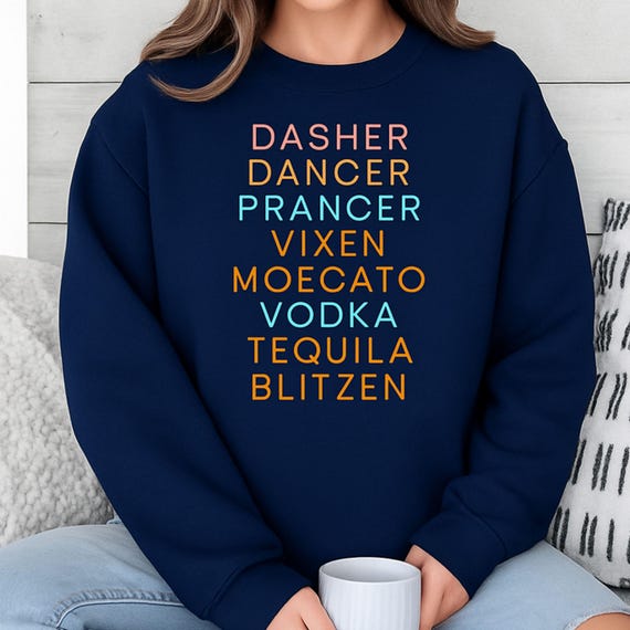 Drinking Reindeer Names Christmas Sweatshirt, Xmas Party Hoodie