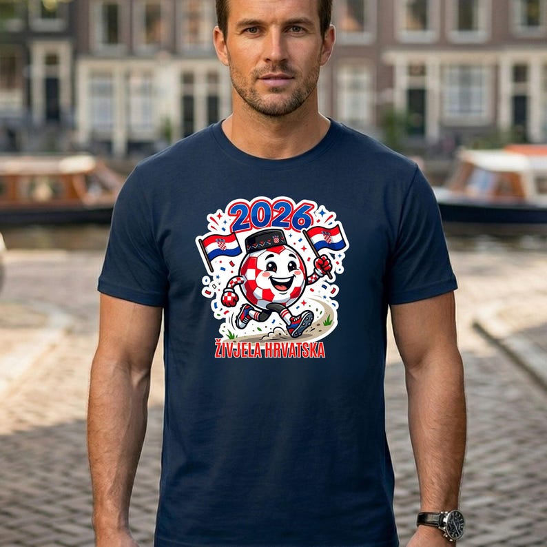Croatia Soccer Fan T-Shirt 2026, Football Mascot Tee, Checkerboard Design imagem 5