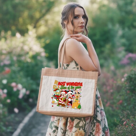 Disney Christmas Jute Bag, Disney Characters Xmas Bag, Mickey and Friends Jute Bag, Christmas Jute Bag, Christmas Gift, Wonderful Time Bag