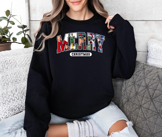 Merry Christmas Characters Sweatshirt, 90s Movie Style, Xmas Hoodie
