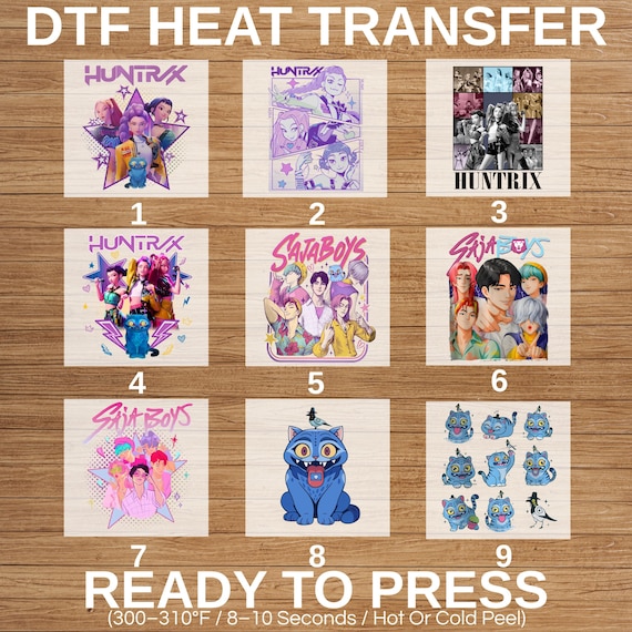 Kpop Demon Hunters Dtf Transfer, Huntrix Ready to Press Transfers, Direct to Film, Anime Characters Heat Printing Dtf, Dtf Printing
