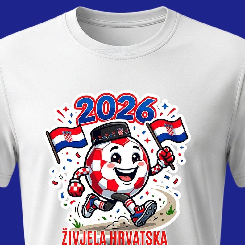 Croatia Soccer Fan T-Shirt 2026, Football Mascot Tee, Checkerboard Design imagem 2