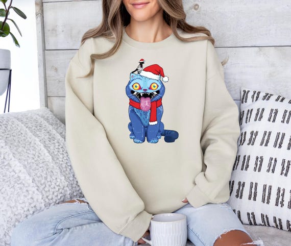 Huntrix Christmas Sweatshirt, Christmas Gift, Xmas Derpy Tiger Shirt, Demon Hunters Tiger Christmas Hoodie, Kpop Demon Hunters Sweatshirt