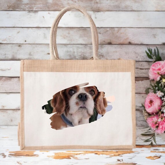 Dog Print Jute Tote Bag, Animal Lover Gift