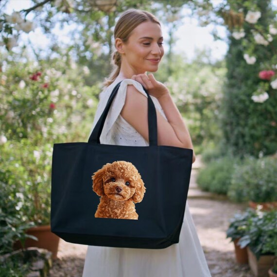 Toy Poodle Tote Bag, Cute Dog Printed Shopping Bag, Animal Lover Gift, Jute Fabric, Eco Friendly, Beach Bag
