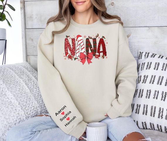 Personalized Christmas Nana Sweatshirt, Children Names Xmas Gift