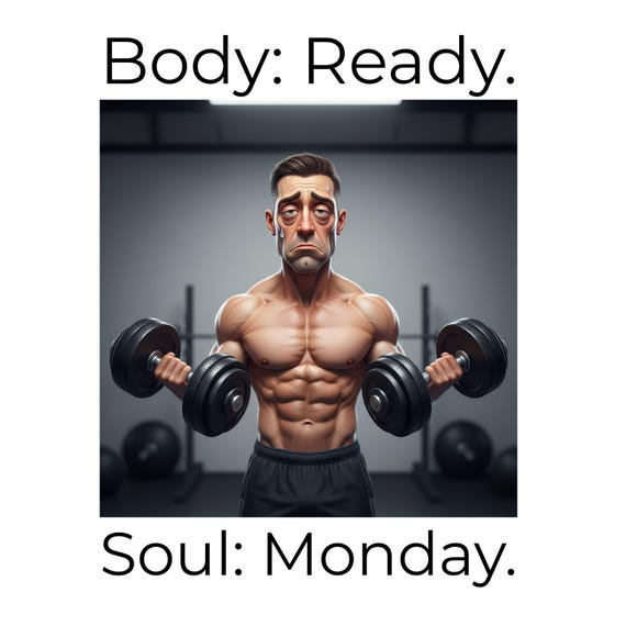 Body Ready Soul Monday Shirt – Funny Gym T Shirt, Relatable Fitness Humor Tee, Workout Burnout Shirt, Monday Mood Tee