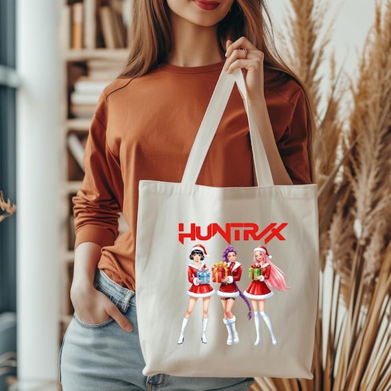 Huntrix Christmas Tote Bag, Christmas Gift, Christmas Saja Girls Bag, Christmas Tote Bag, Huntrix Xmas Tote Bag, Kpop Demon Hunters Bag