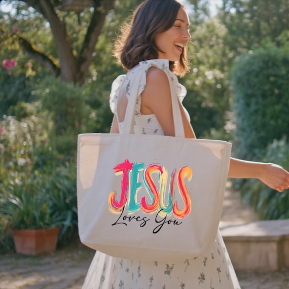 Jesus Loves You Tote Bag, Christian Cotton Bag