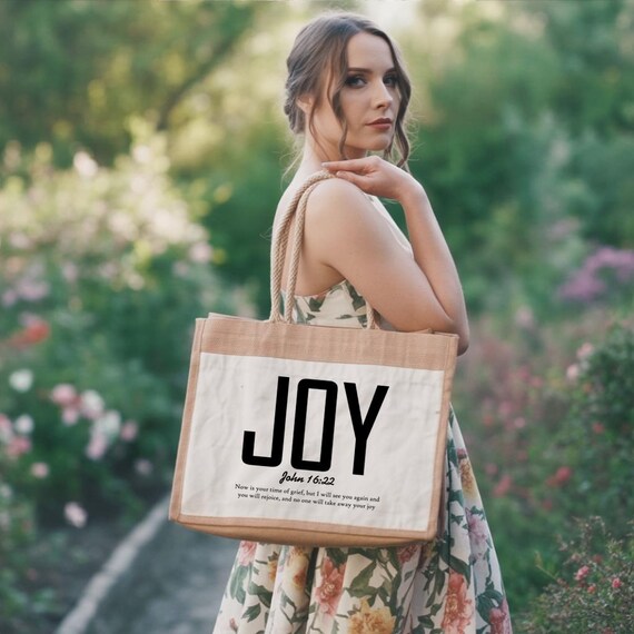 Joy John 16:22 Jute Tote Bag, Christian Gift