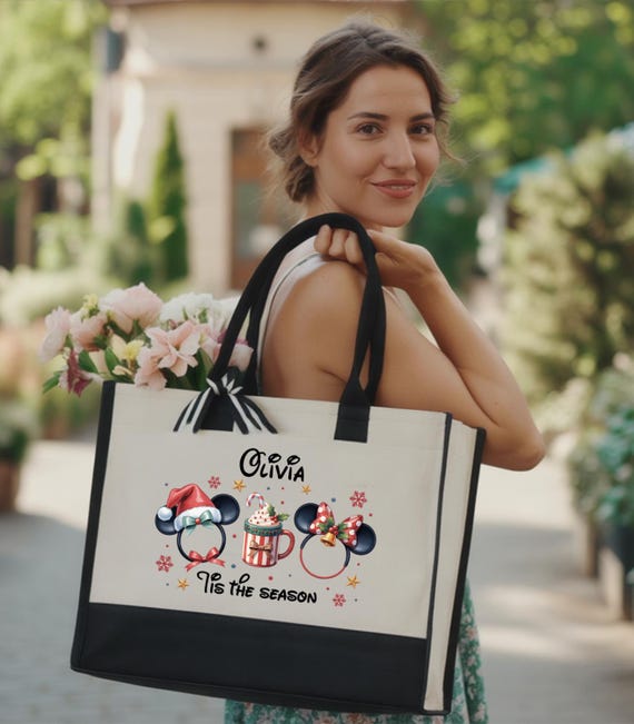 Custom Disney Christmas Bag, Mickey Christmas Tote Bag, Personalized Christmas Bag, Christmas Gift, Xmas Minnie Bag, Tis The Season Bag