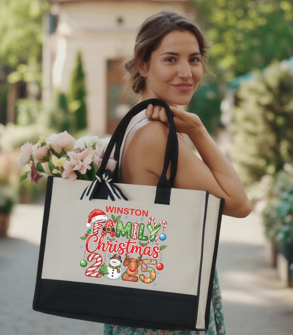 Custom Family Christmas Tote Bag, Funny Santa Gift