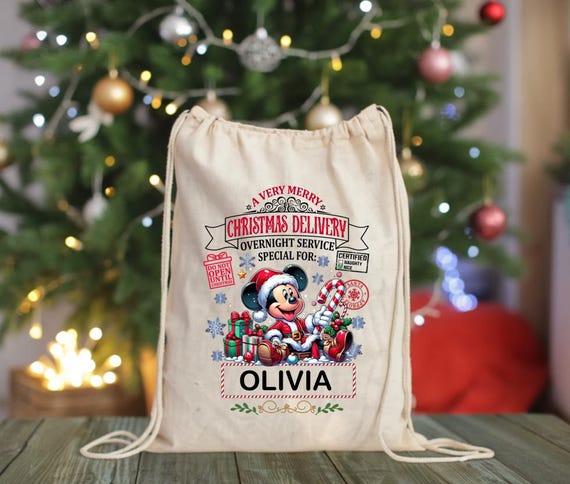 Personalized Mickey Mouse Santa Sack, Christmas Gift Bag