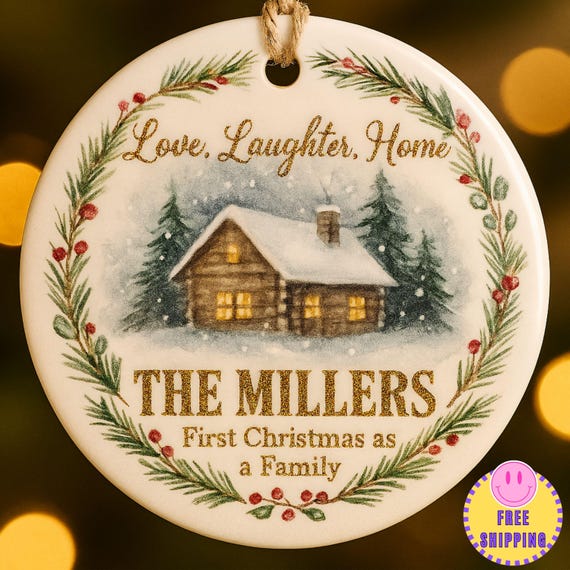 Nordic Family Name, Personalized First Christmas Ornament, Wood/Ceramic/Acrylic,