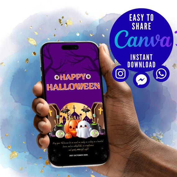 Editable Halloween Party Invitation Template: Mobile-Friendly Design (Digital Download)