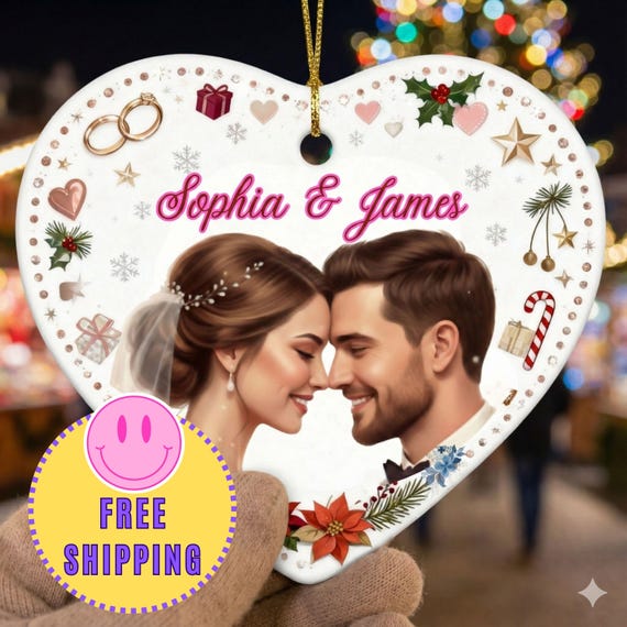 Personalized Heart Ornament, Couple Photo Keepsake, First Christmas Married