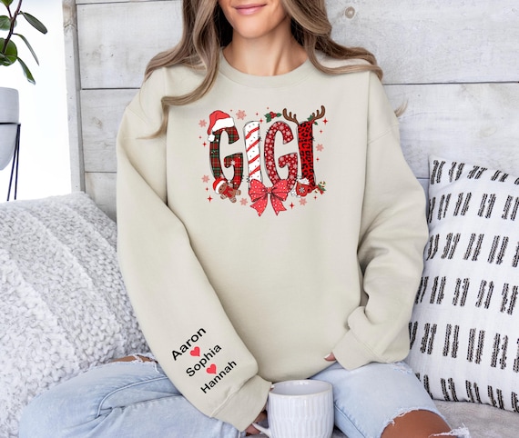Custom Gigi Christmas Sweatshirt, Personalized Xmas Grandma Gift