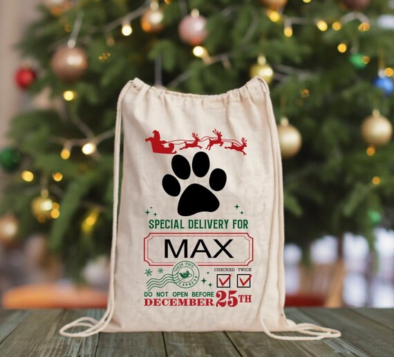 Personalized Dog Paw Santa Sack, Christmas Gift Bag