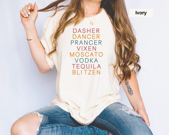 Comfort Colors Christmas Reindeer Drinks T-Shirt, Xmas Party Tee