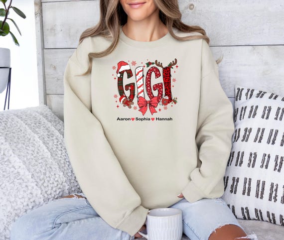 Custom Gigi Christmas Sweatshirt, Personalized Grandchild Names Xmas Hoodie