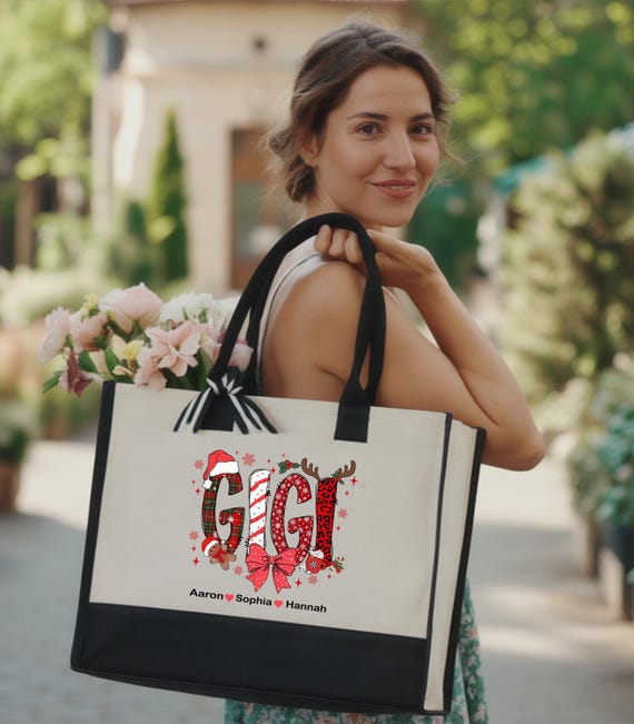 Custom Gigi Christmas Tote Bag, Personalized Grandchildren Names