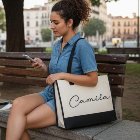 Custom Floral Initial Tote Bag, Personalized Family Name