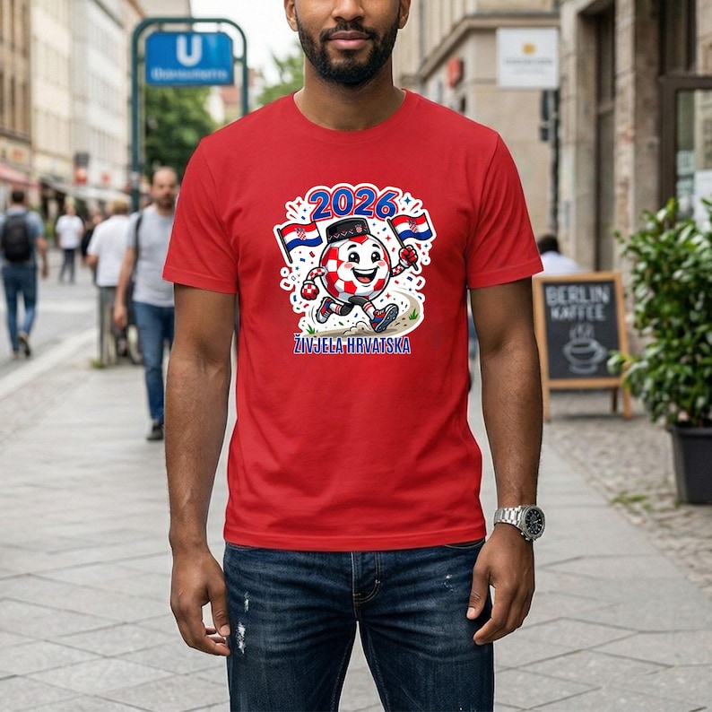 Croatia Soccer Fan T-Shirt 2026, Football Mascot Tee, Checkerboard Design imagem 7