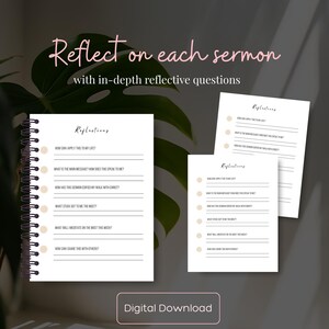 Journal de sermon numérique | Agenda chrétien de 3 mois avec reflets, notes paroissiales et versets bibliques | PDF imprimable