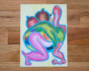 All Of It / oil pastel erotic art print 9x12