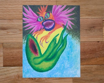 Terrorbird and The Hole / oil pastel art print 8x10