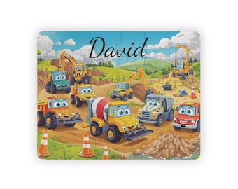 Rompecabezas personalizado de camión de construcción / Rompecabezas de construcción para niños y niñas / Rompecabezas infantil con nombre / Regalo para niños