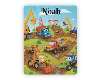 Rompecabezas de camión de construcción para niños, Rompecabezas personalizado para niños, Rompecabezas infantil con nombre, Regalo de construcción para niños