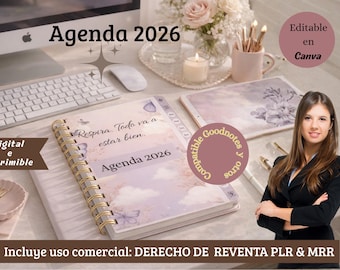 2026 digital and printable planner in Spanish, editable template in Canva, compatible with iPad and Goodnotes, with resale rights.