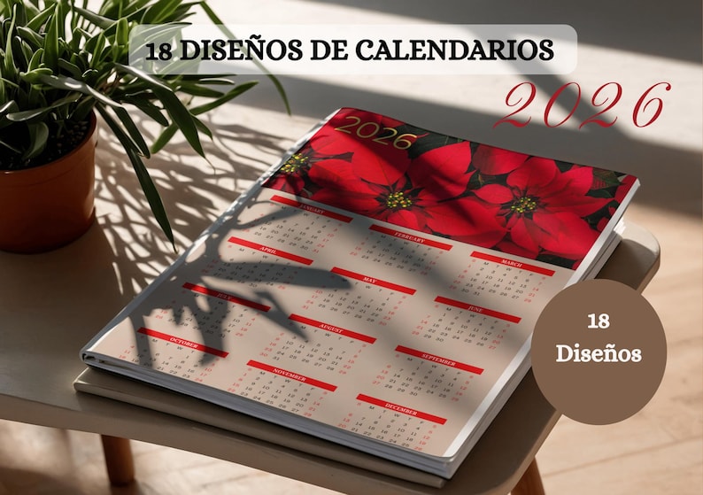 Calendario 2026 Imprimible A4, 18 Diseños Modernos, PDF, Calendario ...