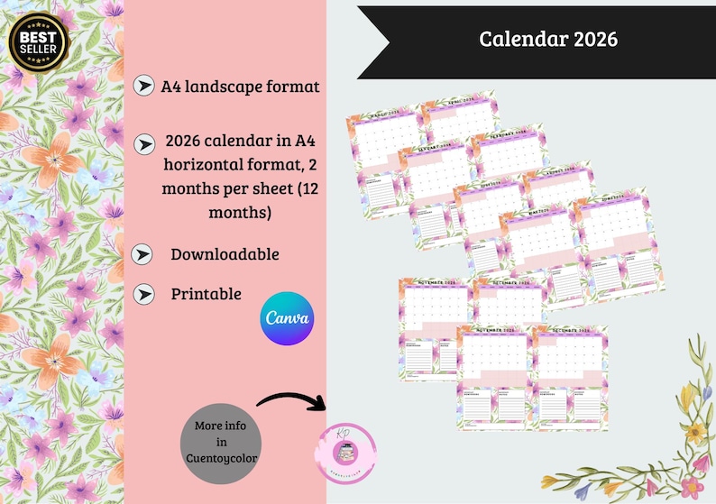 Notepad Templates + 2026 Calendar A4 Landscape Printable. A4 Horizontal ...