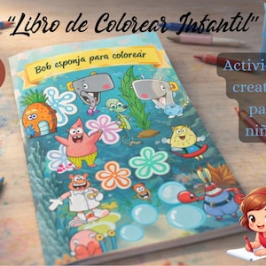 Libro para colorear Bob Esponja niños PDF imprimible, dibujos infantiles, actividad creativa, regalo digital, páginas para colorear