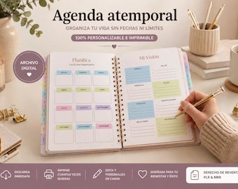 Printable A4 and A5 undated planner, Undated Planner, Daily, Weekly and Monthly Planner, Minimalist Journal, Editable planner in Canva.