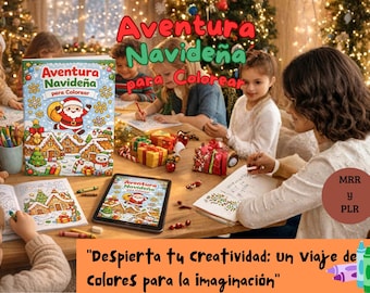 Libro da colorare natalizio per bambini, con diritti di rivendita MRR PLR. Stampabile e modificabile in Canva, oltre 50 pagine.