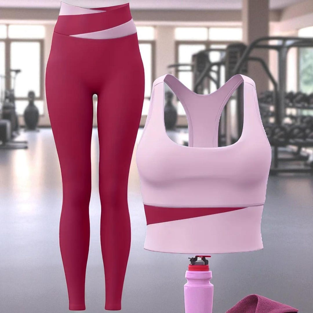 Women’s Two-piece Workout Set, Seamless Sports Bra and High Waist ...