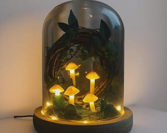 Fairy Mushroom LED Night Light – Glass Dome Cottagecore Decor