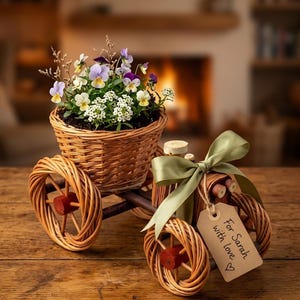 Gift for Gardener, Wicker Tractor Planter, Rustic Garden Decor, Farmhouse Gift Idea, Flower Planter, Patio Decoration