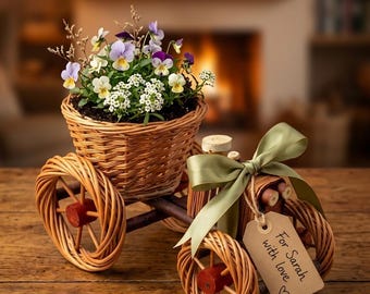 Gift for Gardener, Wicker Tractor Planter, Rustic Garden Decor, Farmhouse Gift Idea, Flower Planter, Patio Decoration
