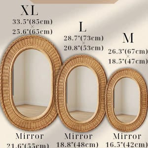 Boho Rattan Wall Mirror | Handwoven Wicker Round Mirror, Natural Bohemian Wall Decor, Farmhouse Entryway Mirror, Coastal Home Decor Oval