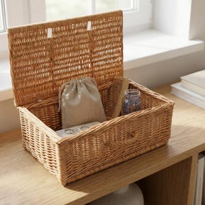 Handwoven Wicker Storage Basket with Lid | Natural Rattan Storage